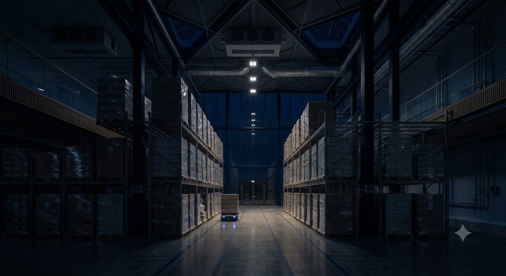 Warehouse aisle with lighting setback